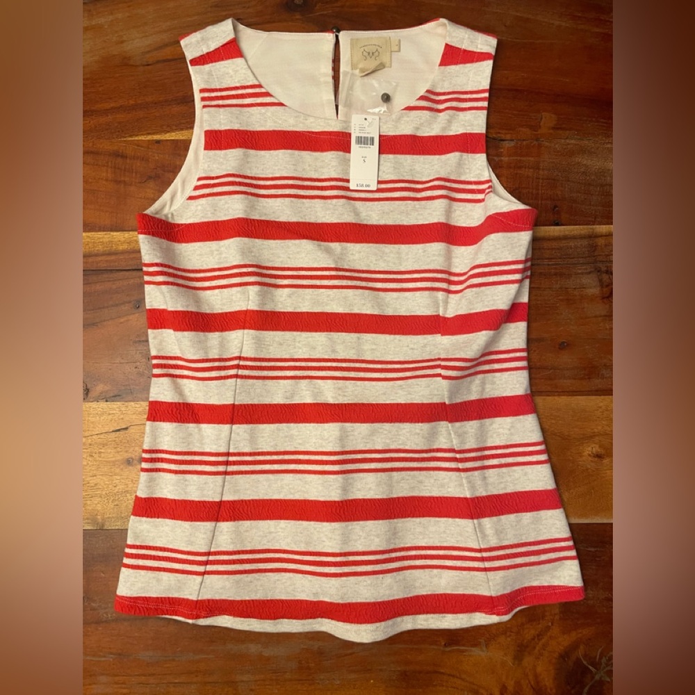 Anthropologie Vanessa Virginia Red and White Fitted Tank Top